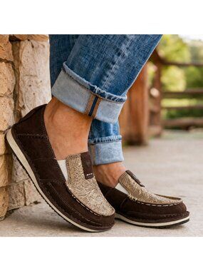 Ariat Cruiser Slip-On Shoes Womens 8B Brown Suede Metallic Floral Moc Toe Casual